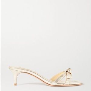 AUTHENTIC Alexandre Birman Clarita bow-embellished metallic leather mules 39.5